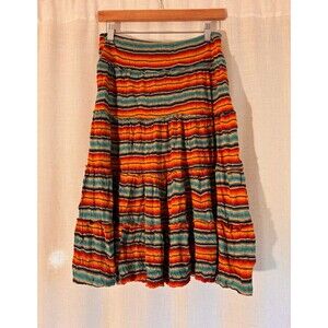 Boho Festival Shameless Sunset Multicolor Knee Length Knit Acrylic Skirt, Size S